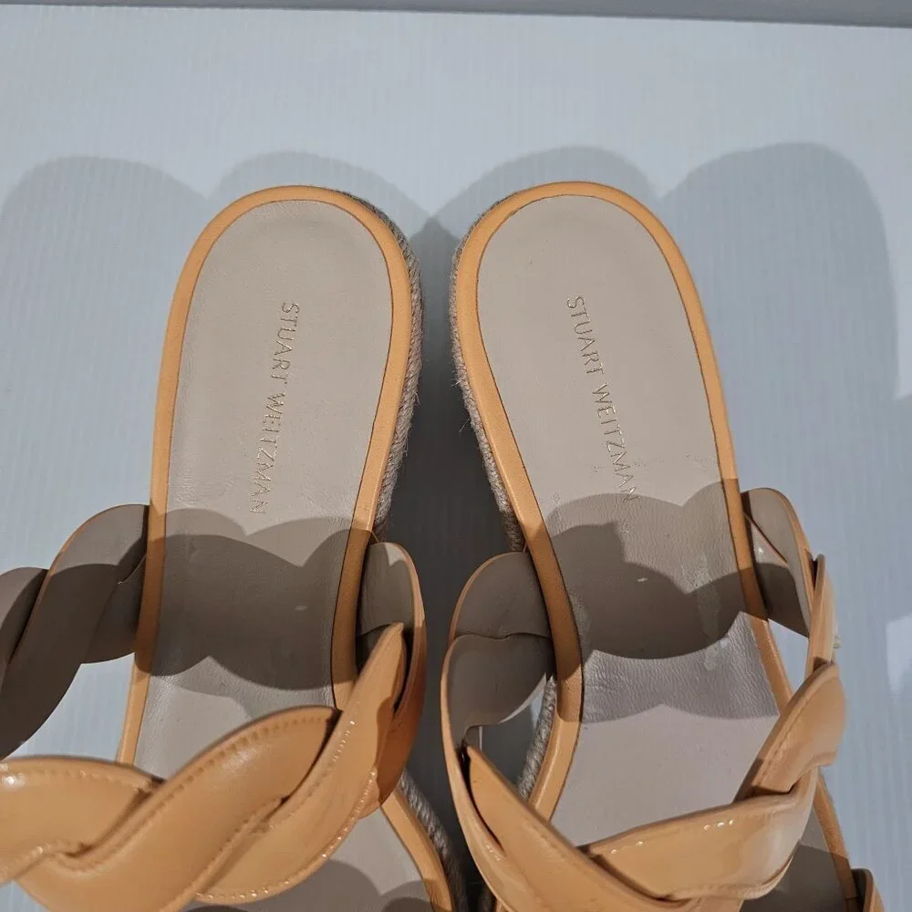 Stuart Weitzman Twist Espadrille Wedge Sandal Womens 10 Mango Leather Slide
